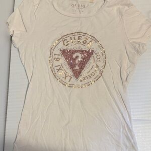 GUESS Women's Beige Sequin Logo Tee